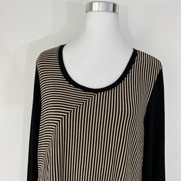 Philosophy Tunic Top Womens XXL Long Sleeve Scoop Neck Black Tan Striped NWT - Picture 3 of 16